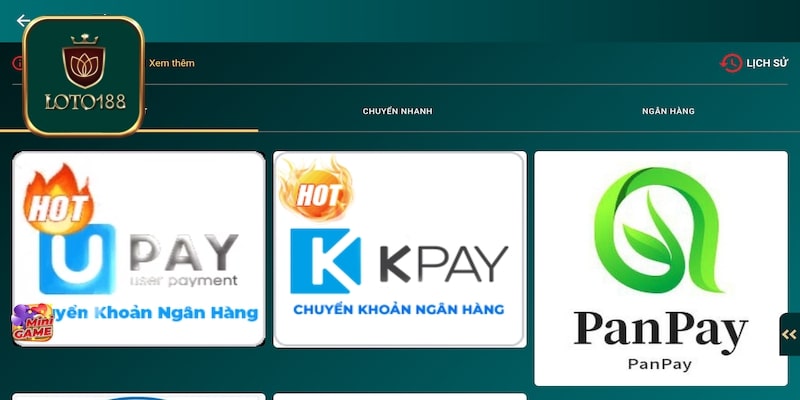 Các bước nạp tiền siêu dễ tại nhà cái Loto188
