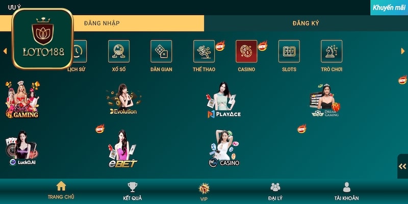 Một số sảnh casino nổi bật tại nhà cái Loto188